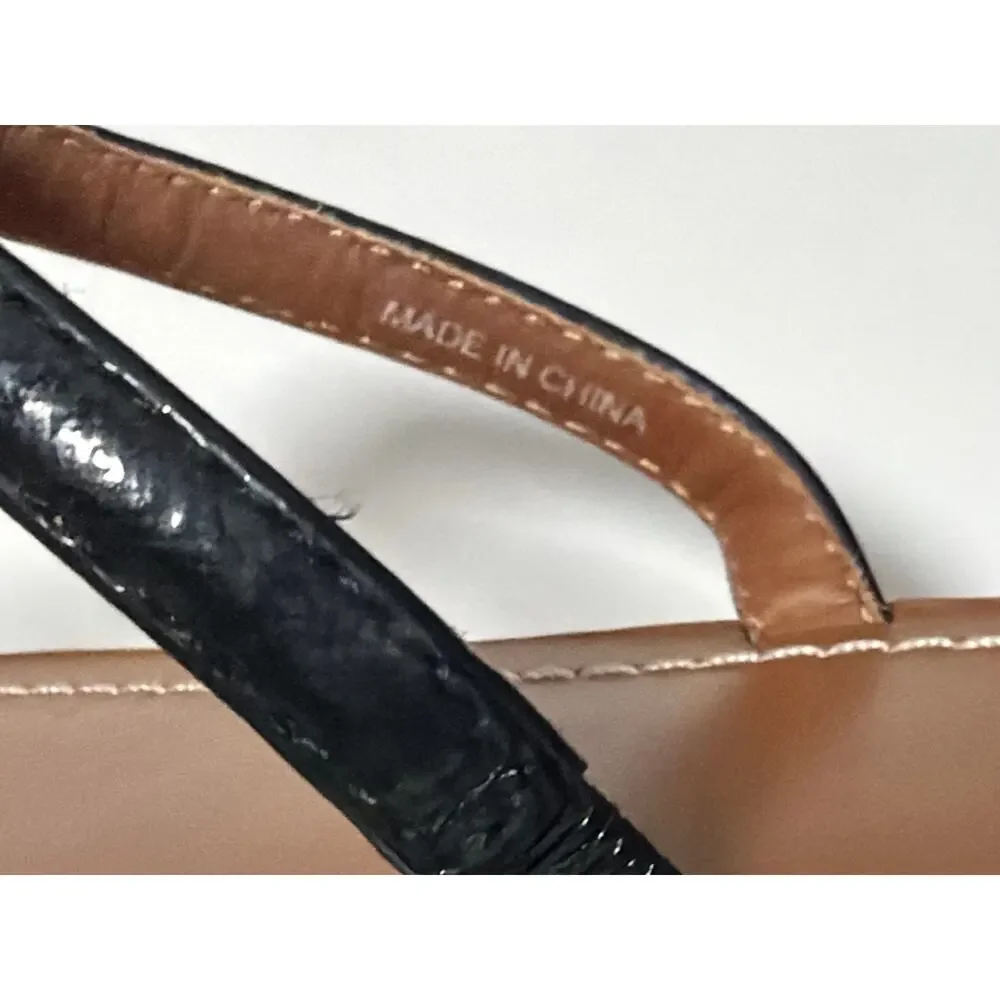 Tory Burch Black Leather Logo Thong Sandals Gold Double T Women’s 8.5